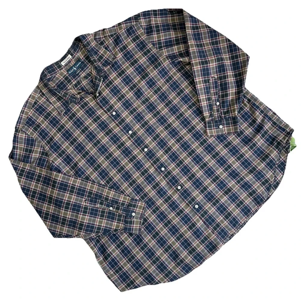 Polo Ralph Lauren Button Shirt Bleeding Indian Madras Men 4XB Big Long Sleeve